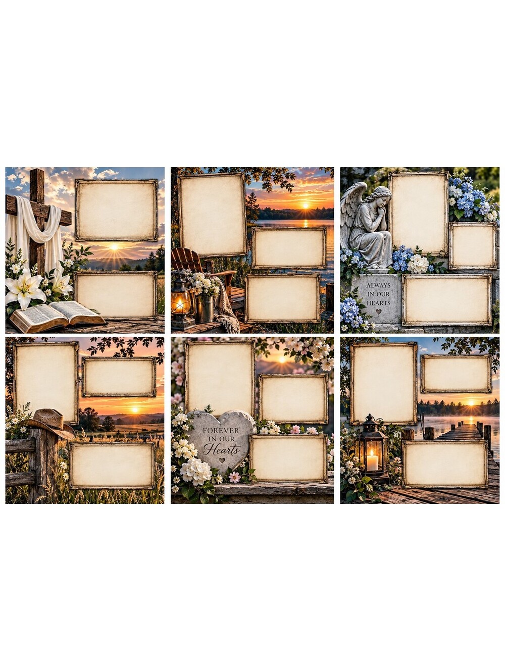 In Loving Memory Scrapbook Paper Set – 6 Memorial 8.5 x 11 Photo Frame Designs